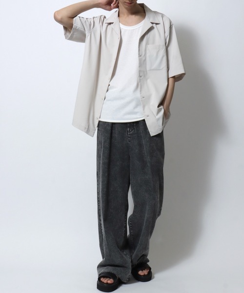SITRY（シトリー）の「Open Collar Shirt/ビッグシルエット オープンカラーシャツ とろみシャツ 半袖シャツ（シャツ/ブラウス・メンズ・アイボリー/チャコール/グレイッシュブルー/ブラック・M/LL/L）」の15枚目の写真