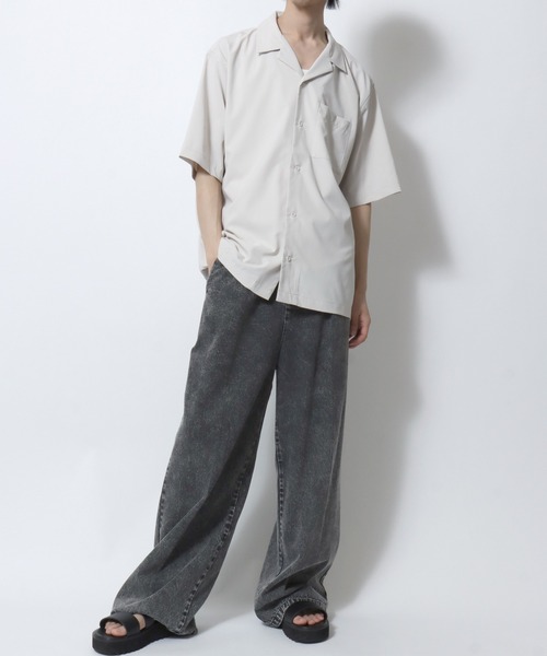 SITRY（シトリー）の「Open Collar Shirt/ビッグシルエット オープンカラーシャツ とろみシャツ 半袖シャツ（シャツ/ブラウス・メンズ・アイボリー/チャコール/グレイッシュブルー/ブラック・M/LL/L）」の18枚目の写真