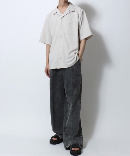 SITRY（シトリー）の「Open Collar Shirt/ビッグシルエット オープンカラーシャツ とろみシャツ 半袖シャツ（シャツ/ブラウス・メンズ・アイボリー/チャコール/グレイッシュブルー/ブラック・M/LL/L）」の19枚目の写真