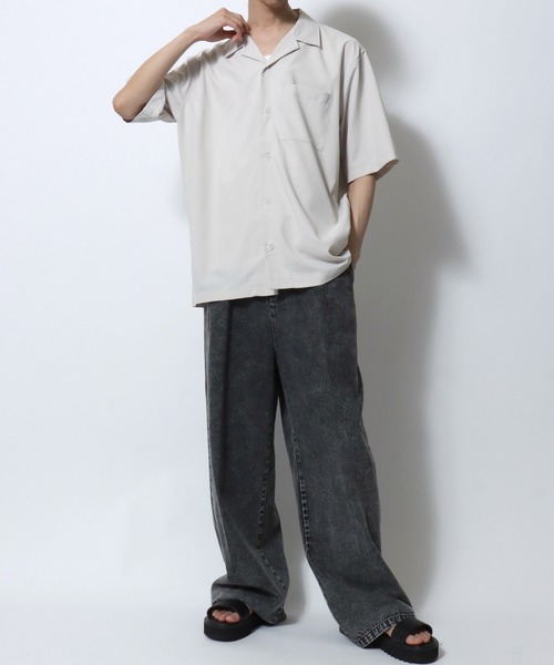 SITRY（シトリー）の「Open Collar Shirt/ビッグシルエット オープンカラーシャツ とろみシャツ 半袖シャツ（シャツ/ブラウス・メンズ・アイボリー/チャコール/グレイッシュブルー/ブラック・M/LL/L）」の20枚目の写真