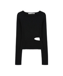 41PRAY（サイルプレイ）の「Slit Long Sleeve   Knit Top / Black（Tシャツ/カットソー）」