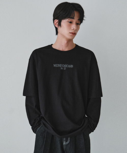 WEDNESDAY OASIS(ウェンズデーオアシス)の「スリーブレイヤードTシャツ_2COLOR(W26TP06)(Tシャツ/カットソー・メンズ・ブラック/チャコール・MEDIUM/LARGE)」の6枚目の写真