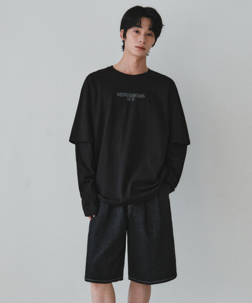 WEDNESDAY OASIS(ウェンズデーオアシス)の「スリーブレイヤードTシャツ_2COLOR(W26TP06)(Tシャツ/カットソー・メンズ・ブラック/チャコール・MEDIUM/LARGE)」の7枚目の写真