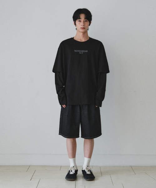 WEDNESDAY OASIS(ウェンズデーオアシス)の「スリーブレイヤードTシャツ_2COLOR(W26TP06)(Tシャツ/カットソー・メンズ・ブラック/チャコール・MEDIUM/LARGE)」の8枚目の写真