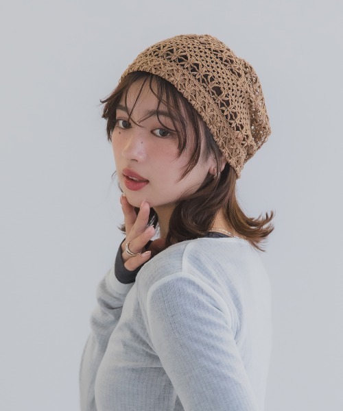 polcadot(ポルカドット)の「レース編み サマービーニー / 透かし編み 軽量 洗える帽子(ニットキャップ/ビーニー・レディース・アイボリー/ブラック/ブラウン・FREE)」の3枚目の写真