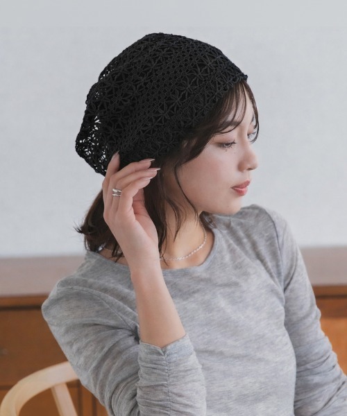 polcadot(ポルカドット)の「レース編み サマービーニー / 透かし編み 軽量 洗える帽子(ニットキャップ/ビーニー・レディース・アイボリー/ブラック/ブラウン・FREE)」の2枚目の写真