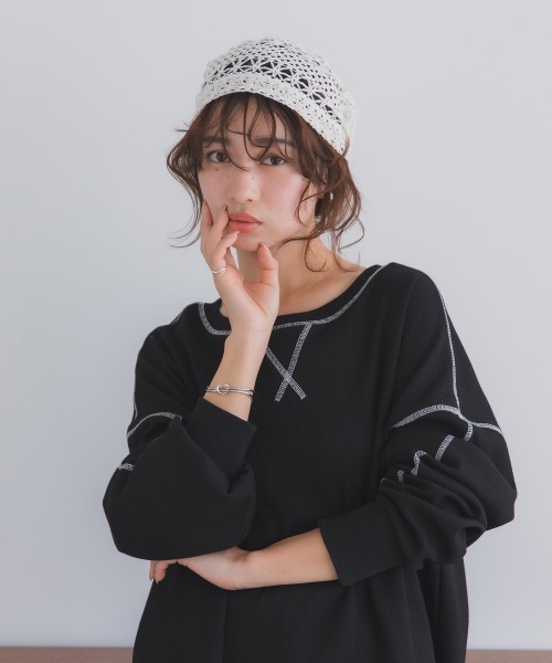 polcadot(ポルカドット)の「レース編み サマービーニー / 透かし編み 軽量 洗える帽子(ニットキャップ/ビーニー・レディース・アイボリー/ブラック/ブラウン・FREE)」の10枚目の写真