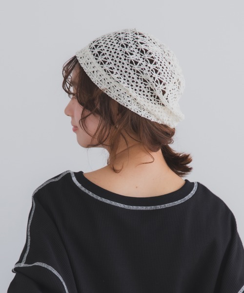 polcadot(ポルカドット)の「レース編み サマービーニー / 透かし編み 軽量 洗える帽子(ニットキャップ/ビーニー・レディース・アイボリー/ブラック/ブラウン・FREE)」の5枚目の写真