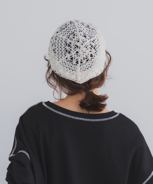 polcadot(ポルカドット)の「レース編み サマービーニー / 透かし編み 軽量 洗える帽子(ニットキャップ/ビーニー・レディース・アイボリー/ブラック/ブラウン・FREE)」の6枚目の写真