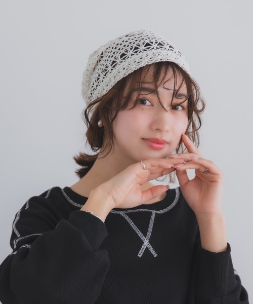 polcadot(ポルカドット)の「レース編み サマービーニー / 透かし編み 軽量 洗える帽子(ニットキャップ/ビーニー・レディース・アイボリー/ブラック/ブラウン・FREE)」の9枚目の写真