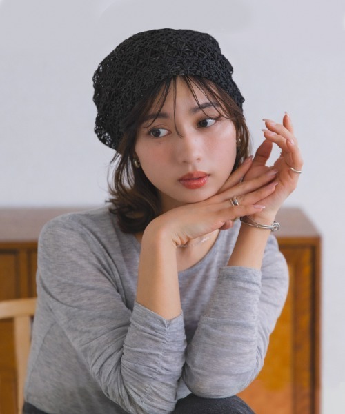 polcadot(ポルカドット)の「レース編み サマービーニー / 透かし編み 軽量 洗える帽子(ニットキャップ/ビーニー・レディース・アイボリー/ブラック/ブラウン・FREE)」の13枚目の写真