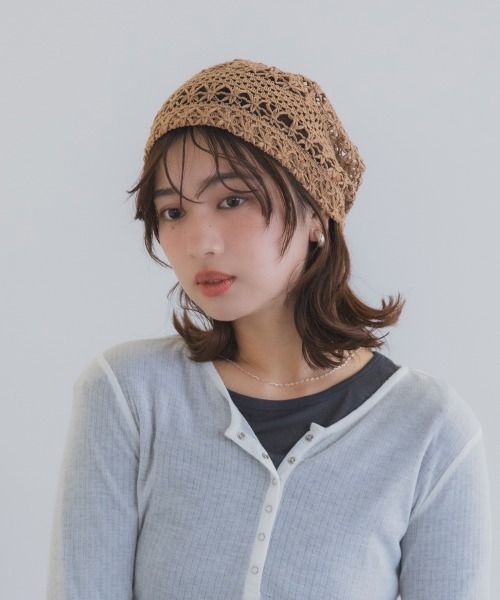polcadot(ポルカドット)の「レース編み サマービーニー / 透かし編み 軽量 洗える帽子(ニットキャップ/ビーニー・レディース・アイボリー/ブラック/ブラウン・FREE)」の15枚目の写真