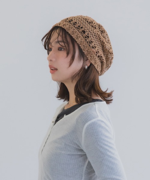 polcadot(ポルカドット)の「レース編み サマービーニー / 透かし編み 軽量 洗える帽子(ニットキャップ/ビーニー・レディース・アイボリー/ブラック/ブラウン・FREE)」の16枚目の写真