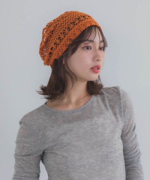 polcadot(ポルカドット)の「レース編み サマービーニー / 透かし編み 軽量 洗える帽子(ニットキャップ/ビーニー・レディース・アイボリー/ブラック/ブラウン/オレンジ・FREE)」の21枚目の写真