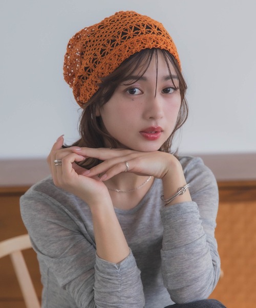 polcadot(ポルカドット)の「レース編み サマービーニー / 透かし編み 軽量 洗える帽子(ニットキャップ/ビーニー・レディース・アイボリー/ブラック/ブラウン/オレンジ・FREE)」の22枚目の写真