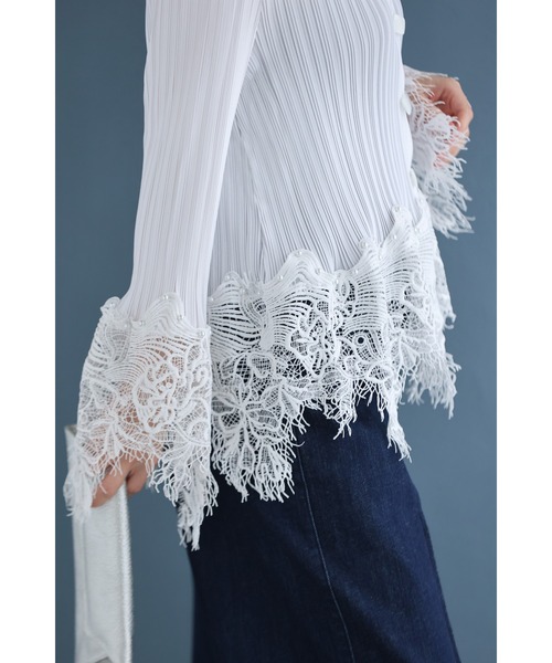 cawaii（カワイイ）の「細やかに浮かぶランダム裾レースのプリーツカーディガン（カーディガン/ボレロ・レディース・ブラック/ホワイト・FREE）」の3枚目の写真
