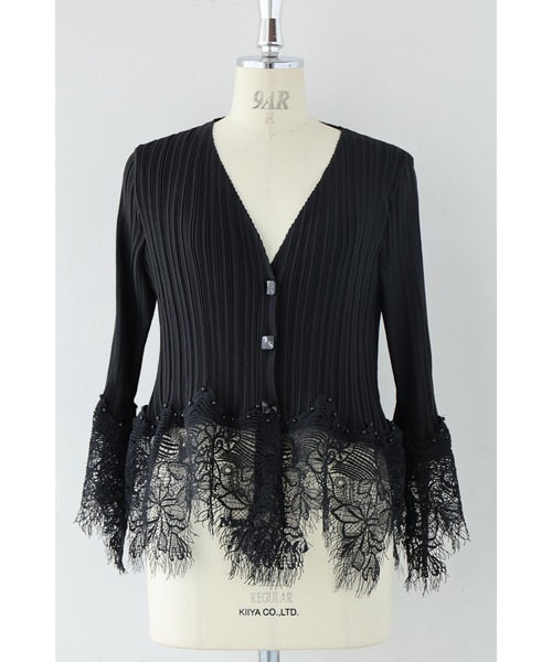 cawaii（カワイイ）の「細やかに浮かぶランダム裾レースのプリーツカーディガン（カーディガン/ボレロ・レディース・ブラック/ホワイト・FREE）」の17枚目の写真