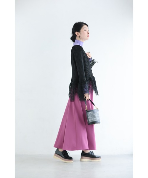 cawaii（カワイイ）の「細やかに浮かぶランダム裾レースのプリーツカーディガン（カーディガン/ボレロ・レディース・ブラック/ホワイト・FREE）」の8枚目の写真