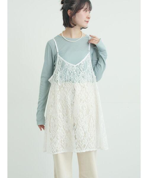 Samansa Mos2（サマンサ モスモス）の「前後2WAYレースキャミソール（チュニック・レディース・グレー/オフホワイト/ブラック・F）」の2枚目の写真