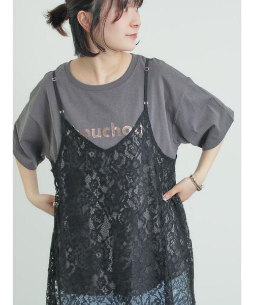 Samansa Mos2（サマンサ モスモス）の「前後2WAYレースキャミソール（チュニック・レディース・グレー/オフホワイト/ブラック・F）」の3枚目の写真