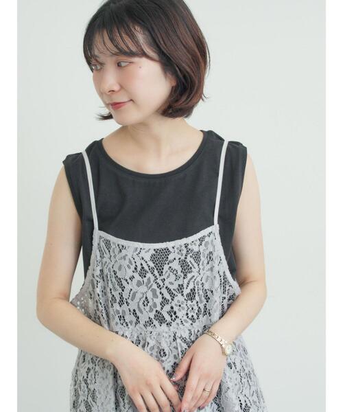 Samansa Mos2（サマンサ モスモス）の「前後2WAYレースキャミソール（チュニック・レディース・グレー/オフホワイト/ブラック・F）」の4枚目の写真
