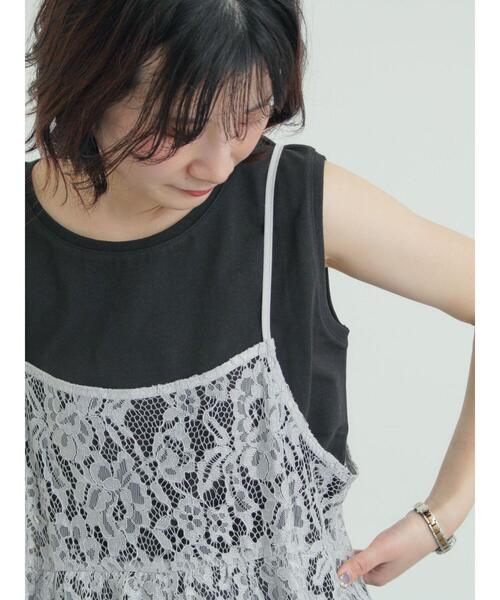 Samansa Mos2（サマンサ モスモス）の「前後2WAYレースキャミソール（チュニック・レディース・グレー/オフホワイト/ブラック・F）」の5枚目の写真