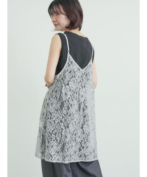 Samansa Mos2（サマンサ モスモス）の「前後2WAYレースキャミソール（チュニック・レディース・グレー/オフホワイト/ブラック・F）」の6枚目の写真