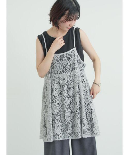 Samansa Mos2（サマンサ モスモス）の「前後2WAYレースキャミソール（チュニック・レディース・グレー/オフホワイト/ブラック・F）」の7枚目の写真