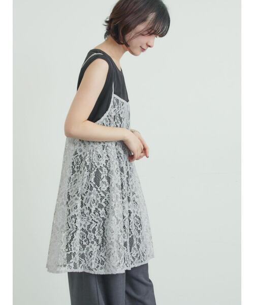 Samansa Mos2（サマンサ モスモス）の「前後2WAYレースキャミソール（チュニック・レディース・グレー/オフホワイト/ブラック・F）」の8枚目の写真