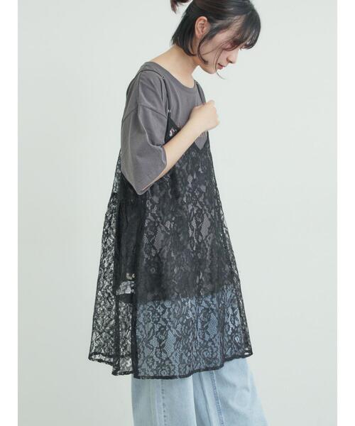 Samansa Mos2（サマンサ モスモス）の「前後2WAYレースキャミソール（チュニック・レディース・グレー/オフホワイト/ブラック・F）」の17枚目の写真