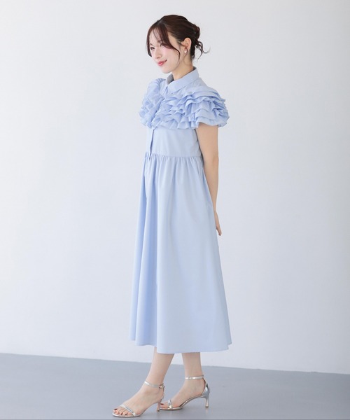 Fit more（フィットモア）の「ダリアフリルロングシャツワンピース（シャツワンピース・レディース・ホワイト/ネイビー/ブルー・LONG/SHORT）」の8枚目の写真