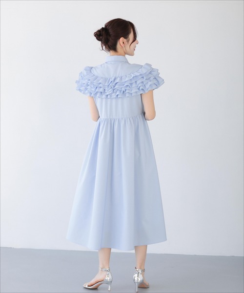 Fit more（フィットモア）の「ダリアフリルロングシャツワンピース（シャツワンピース・レディース・ホワイト/ネイビー/ブルー・LONG/SHORT）」の9枚目の写真