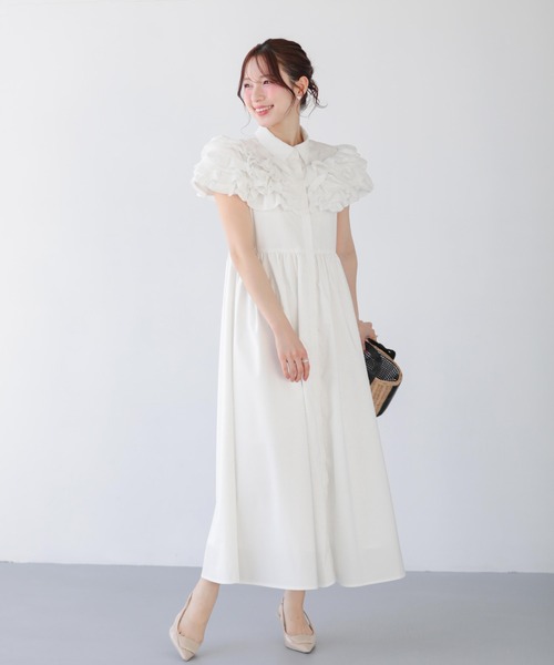 Fit more（フィットモア）の「ダリアフリルロングシャツワンピース（シャツワンピース・レディース・ホワイト/ネイビー/ブルー・LONG/SHORT）」の15枚目の写真
