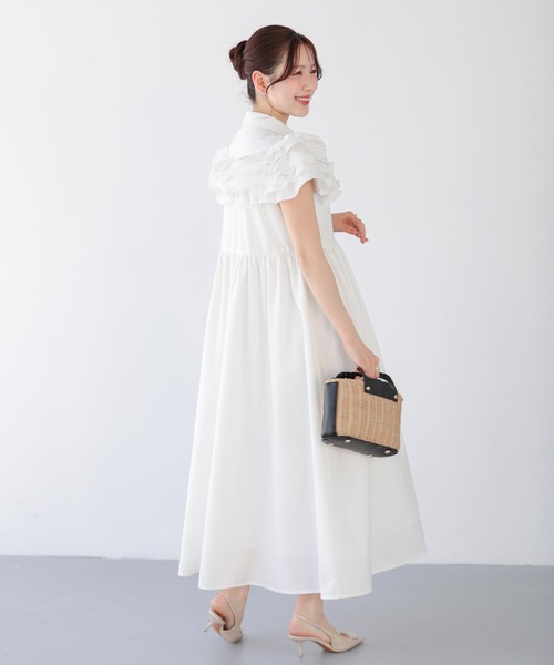 Fit more（フィットモア）の「ダリアフリルロングシャツワンピース（シャツワンピース・レディース・ホワイト/ネイビー/ブルー・LONG/SHORT）」の16枚目の写真