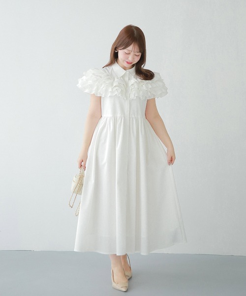 Fit more（フィットモア）の「ダリアフリルロングシャツワンピース（シャツワンピース・レディース・ホワイト/ネイビー/ブルー・LONG/SHORT）」の18枚目の写真