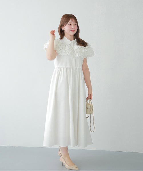 Fit more（フィットモア）の「ダリアフリルロングシャツワンピース（シャツワンピース・レディース・ホワイト/ネイビー/ブルー・LONG/SHORT）」の19枚目の写真