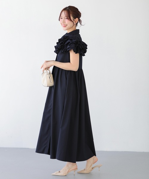 Fit more（フィットモア）の「ダリアフリルロングシャツワンピース（シャツワンピース・レディース・ホワイト/ネイビー/ブルー・LONG/SHORT）」の10枚目の写真