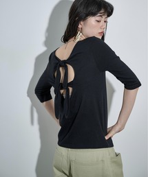 バックリボンオープンハーフスリーブTシャツ