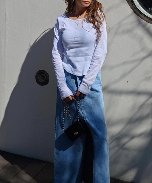 esutoreja(エストレジャ)の「ラウンドヘムベーシックトップス(Tシャツ/カットソー・レディース・グレー/ホワイト/チャコール・FREE)」の5枚目の写真