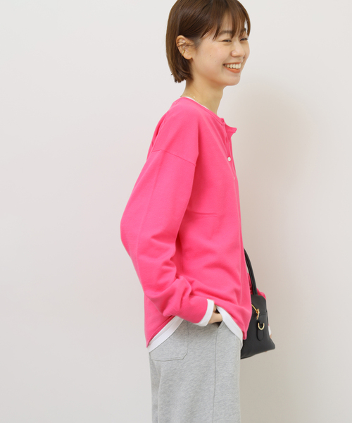 JOURNAL STANDARD relume（ジャーナルスタンダード　レリューム）の「《追加》［2枚セット / SS素材］3WAYレイヤードヘンリープルオーバー（ニット/セーター・レディース・グリーン/ライトグレー/ピンク系その他/ブラック・FREE）」の7枚目の写真