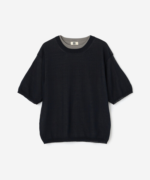 UNFIL（アンフィル）の「UNFIL | ハイツイストコットン シアー レイヤード半袖ニット WOMEN（ニット/セーター・レディース・ブラウン系その他/オリーブ/ブルー系その他5・1）」の3枚目の写真