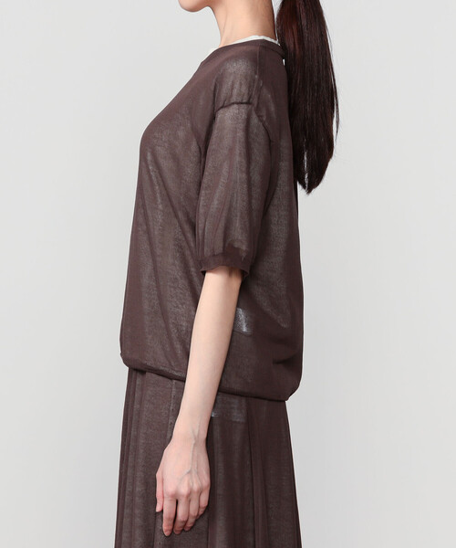 UNFIL（アンフィル）の「UNFIL | ハイツイストコットン シアー レイヤード半袖ニット WOMEN（ニット/セーター・レディース・ブラウン系その他/オリーブ/ブルー系その他5・1）」の17枚目の写真