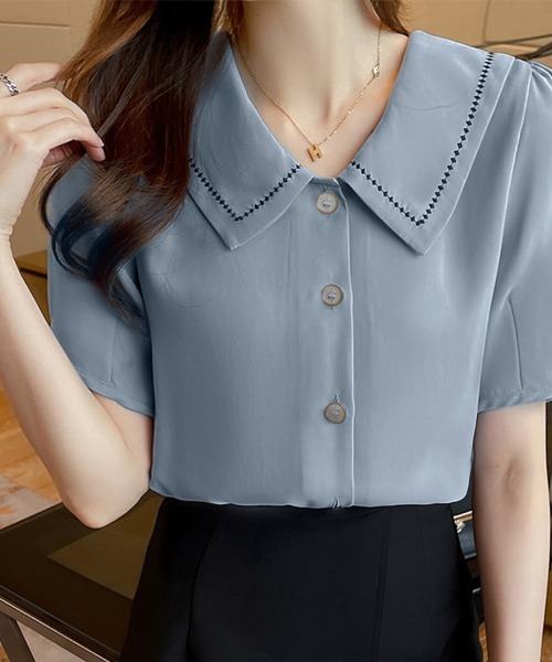 ONEP STAR(ワンピスター)の「ステッチデザインブラウス(シャツ/ブラウス・レディース・ブルー/ホワイト・X-LARGE/LARGE/MEDIUM)」の4枚目の写真