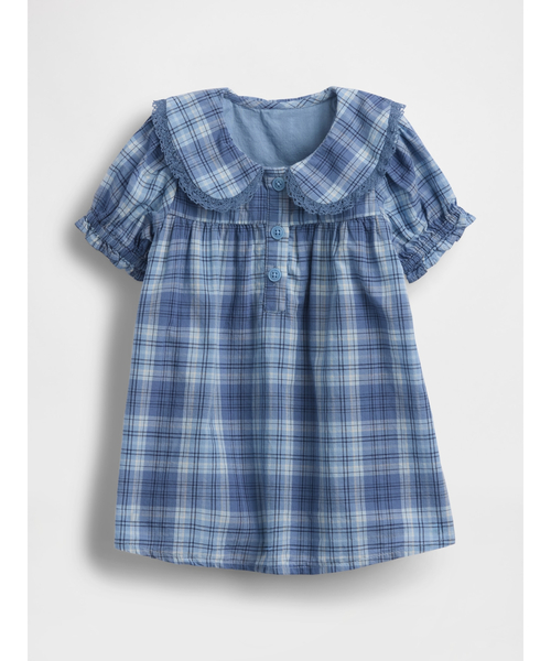 GAP(ギャップ)の「プレイド ラッフルフリル 襟付きワンピース (ベビー)(ワンピース・キッズ・ブルー・60cm/70cm/80cm/90cm)」の1枚目の写真