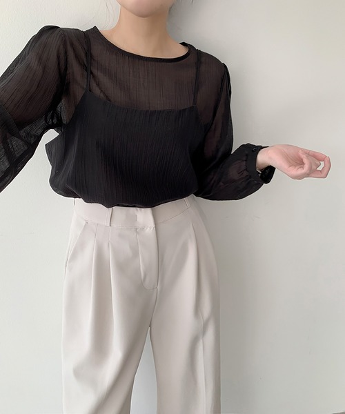 LAFFMO（ラフモ）の「シアーノーカラーブラウス&ビスチェ 2点セット（シャツ/ブラウス・レディース・ブルー/ブラック/ホワイト/ピンク・F）」の21枚目の写真
