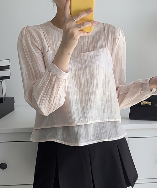 LAFFMO（ラフモ）の「シアーノーカラーブラウス&ビスチェ 2点セット（シャツ/ブラウス・レディース・ブルー/ブラック/ホワイト/ピンク・F）」の7枚目の写真