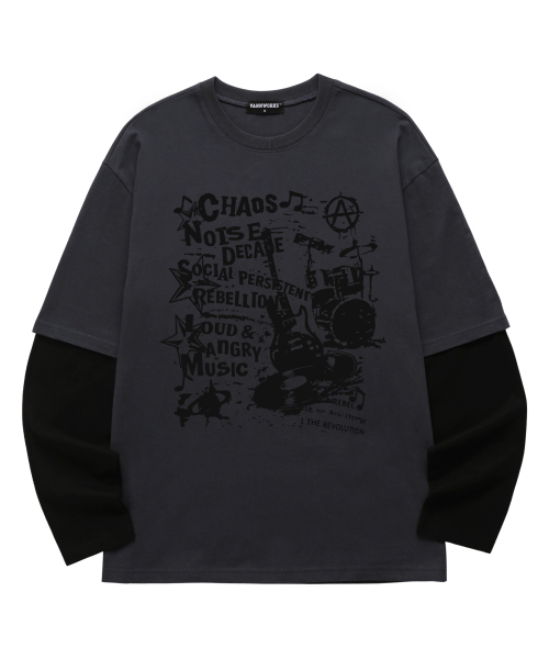 VANNWORKS(バンワークス)の「レイヤード CHOAS MUSIC ロングスリーブ (VVLL0222) チャコール/ブラック(Tシャツ/カットソー・レディース・その他・SMALL/MEDIUM/LARGE/X-LARGE)」の3枚目の写真