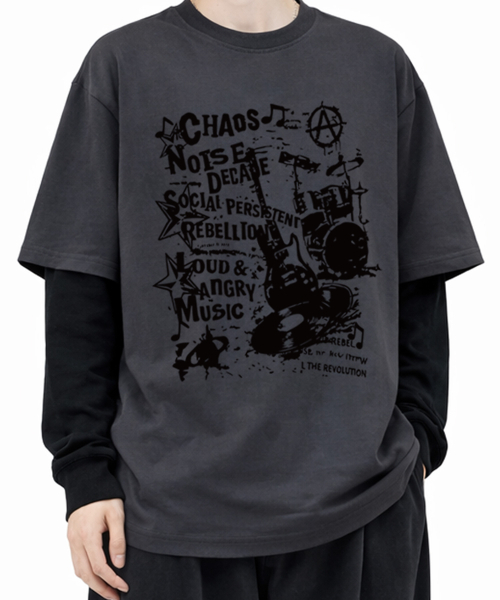 VANNWORKS(バンワークス)の「レイヤード CHOAS MUSIC ロングスリーブ (VVLL0222) チャコール/ブラック(Tシャツ/カットソー・レディース・その他・SMALL/MEDIUM/LARGE/X-LARGE)」の5枚目の写真