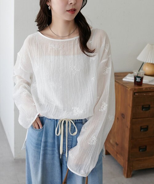 WEB限定】花柄刺繍シアーブラウス（シャツ/ブラウス）｜DISCOAT