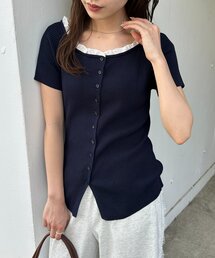 【umm.】襟フリル半袖プルオーバー